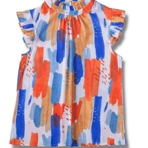 THML Brushstroke Print Top - White/Blue/Orange - S